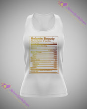 Load image into Gallery viewer, Melanin Beauty Nutrition Facts Racerback