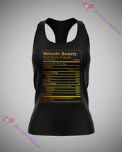 Load image into Gallery viewer, Melanin Beauty Nutrition Facts Racerback